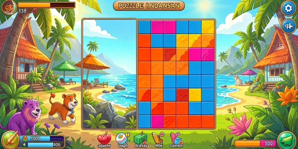 Screenshot menunjukkan level menantang dengan grafik yang menarik.